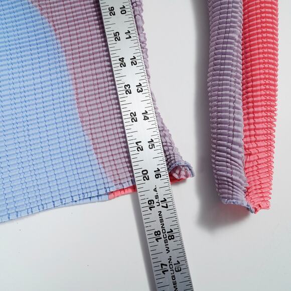 Issey Miyake Mainline Pleated Long Sleeve High Neck Top 2 Blue Pink IM58FJ187 - Picture 9 of 13